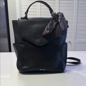 Nine West Elegant Black Backpack with Patterned Scarf